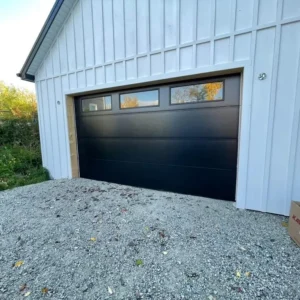 farmhouse style black garage door