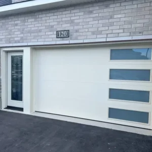 modern white garage door with glass